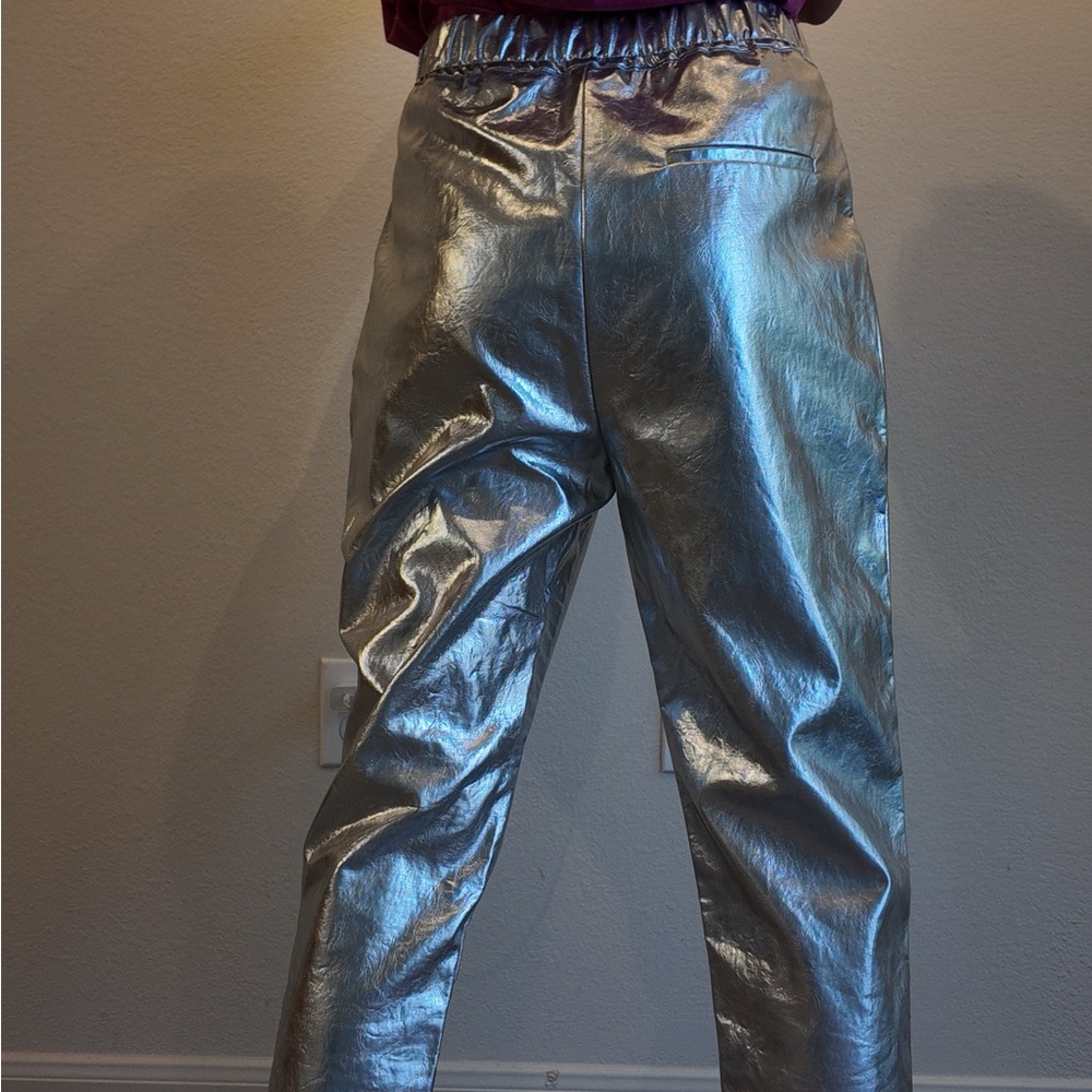 Shiny Silver Metallic Pants. ZARA